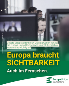 Symbolbild mit der Aufschrift "Europa braucht Sichtbarkeit auch im Fernsehen"